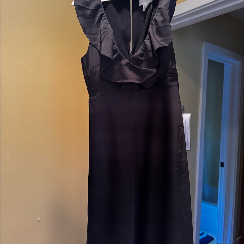 J. Crew Black Ruffled Sheath Midi Dress
